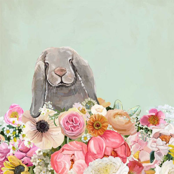 Springtime Bunny Floppy Eared, Stretched Canvas Wall Art 18x18