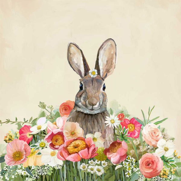 Springtime Bunny Garden Hare, Stretched Canvas Wall Art 18x18